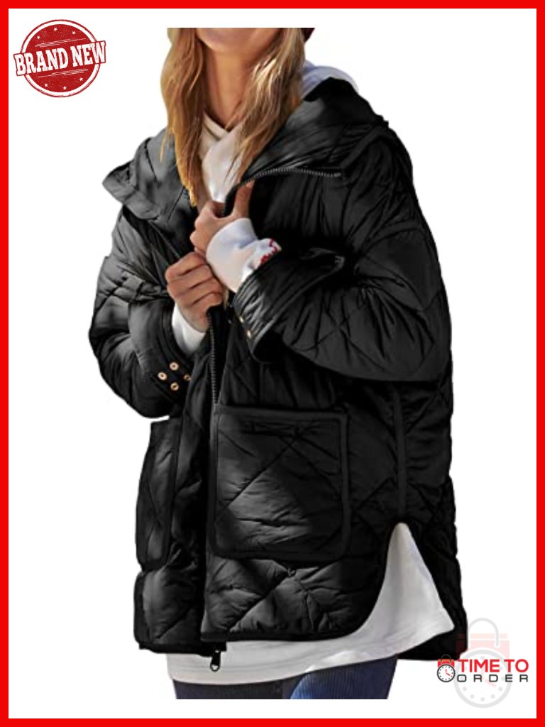 Quilted Puffer Jacket Hooded Long Sleeve Zip Up Winter Coat Lightweight Jackets